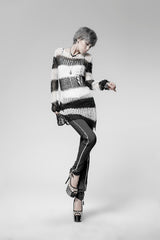 Round Collar Long Sleeves Print Ripped Women's Steampunk Sweater 3 Colors - Product - 2