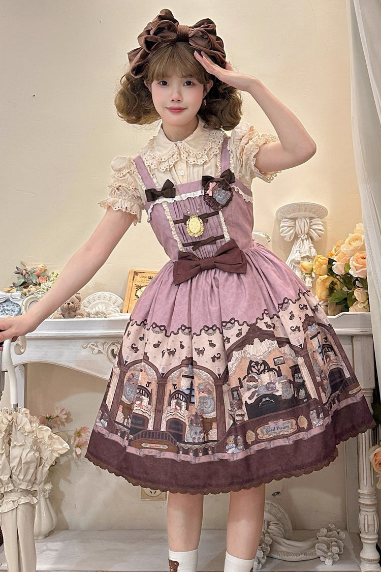 Pink/Purple Bear Print Bowknot Classic Lolita JSK Dress - Product - 7