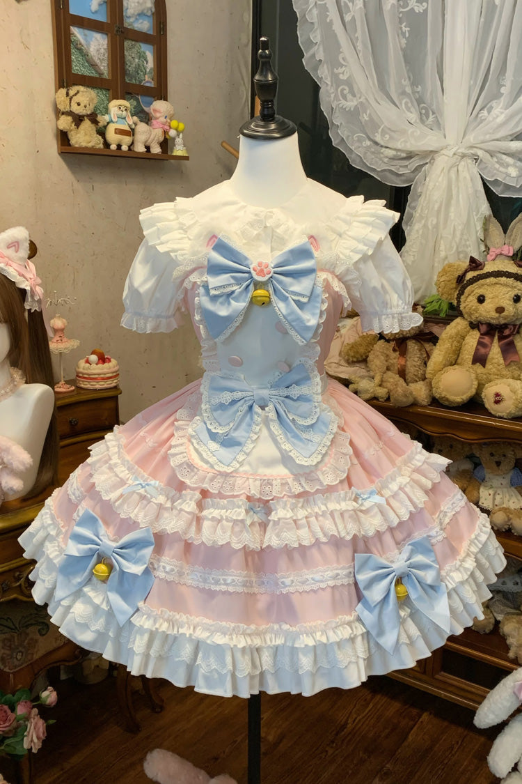 Pink [Meowling Sweet Maid] Sleeveless Multi-Layered Ruffle Bowknot Lace Sweet Princess Lolita Jsk Dress - Pink - 1
