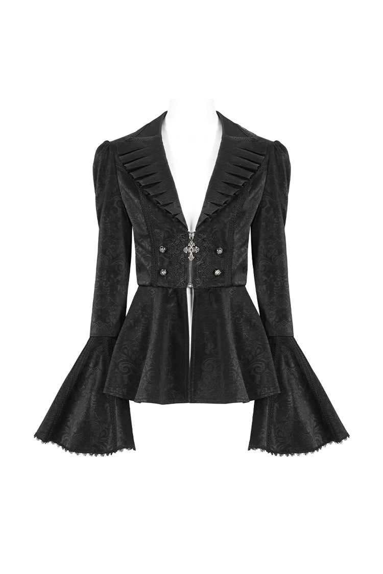 Black Ruffled Collar Flared Sleeved Women's Gothic Jacket - Product - 5