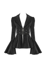 Black Ruffled Collar Flared Sleeved Women's Gothic Jacket - Product - 5