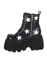 Black Five-pointed Star Print Zipper Punk Lolita Ankle Boots - Product - 6