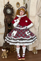 Red Long Sleeves Triple-Layered Printed Ruffled Bow Sweet Lolita Jsk Dress Set - Red - 1