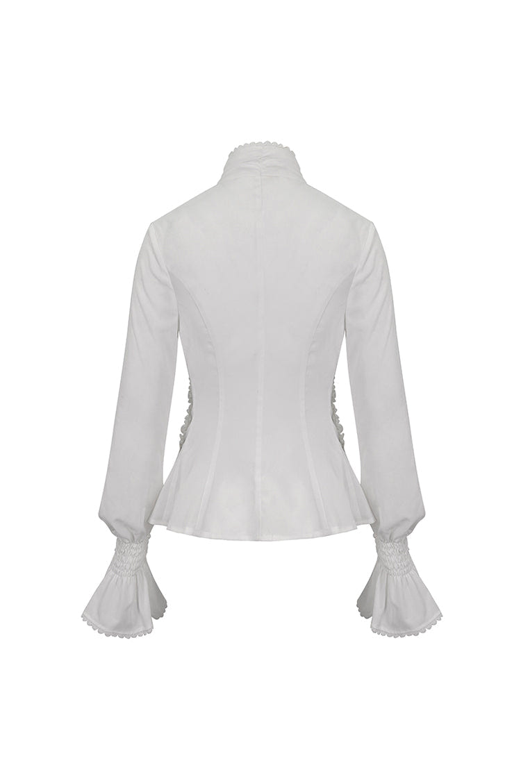 White Stand Collar Ruffled Women's Gothic Shirt - Product - 7