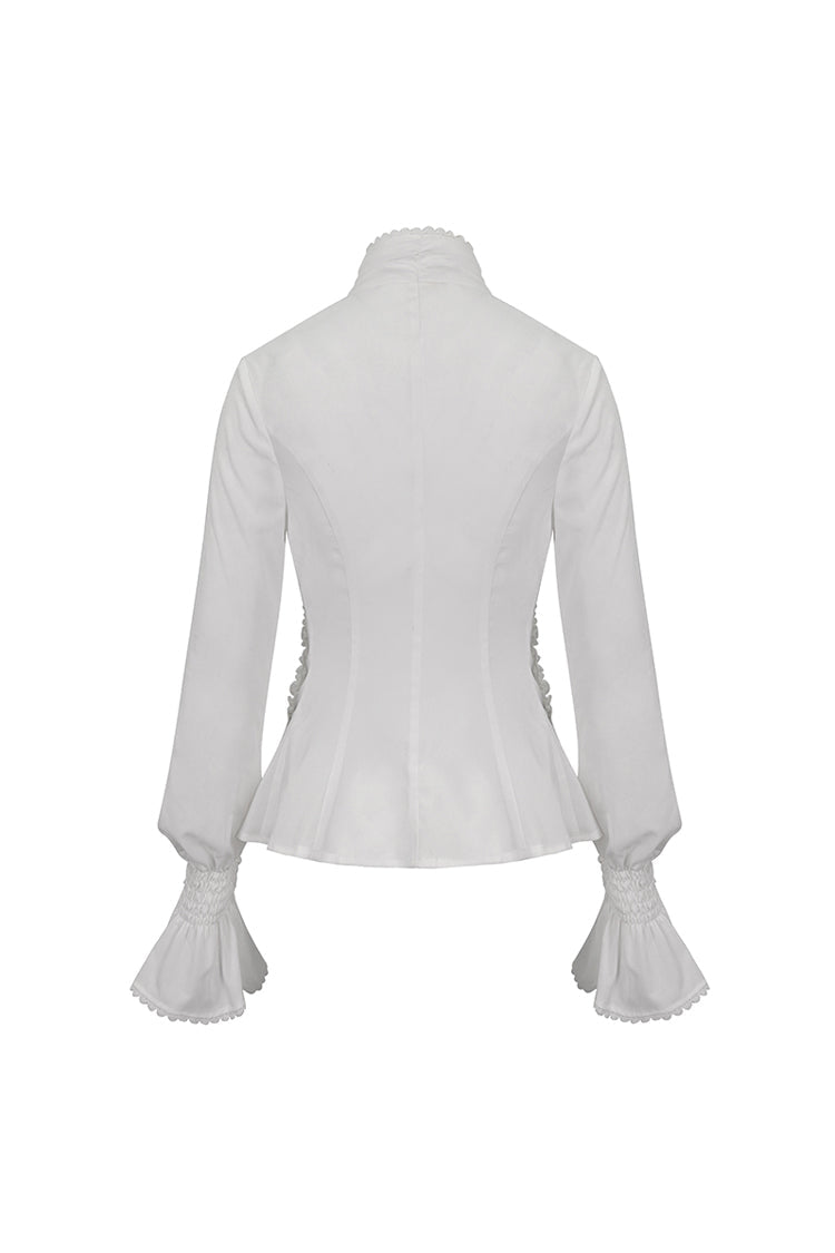 White Stand Collar Ruffled Women's Gothic Shirt - Product - 7