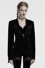 Black V Collar Long Sleeves Floral Embroidery Lace-Up Women's Gothic Jacket - Black - 1