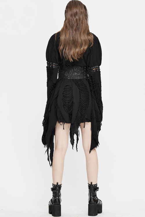 Black Punk Asymmetric Mesh Unedged Womens Dress With Belt - Product - 6