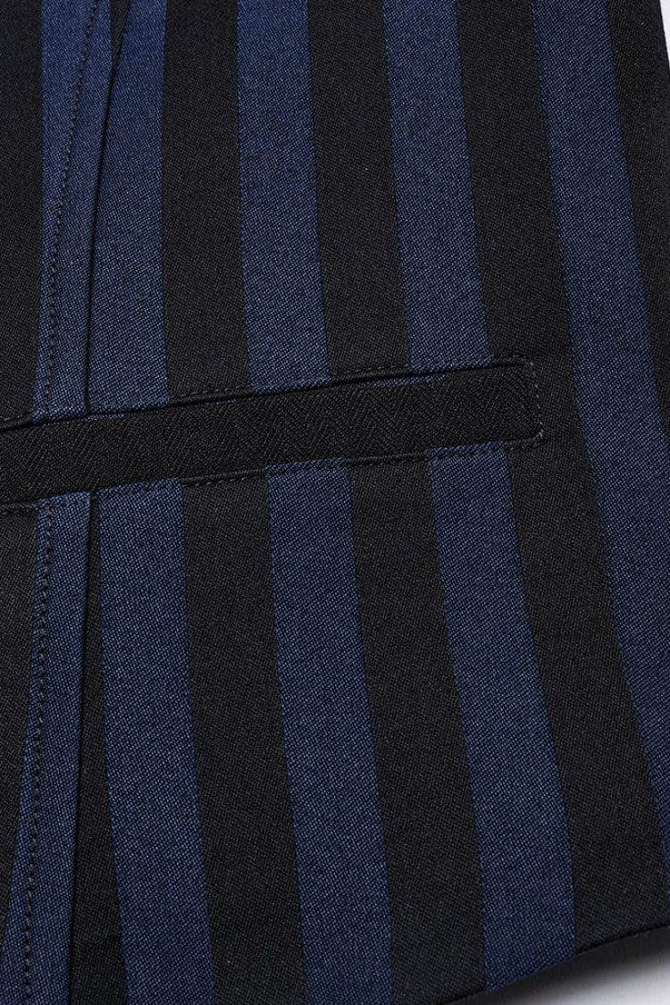 Black/Blue V Collar Sleeveless Striped Print Buckle Men's Punk Vest - Product - 6