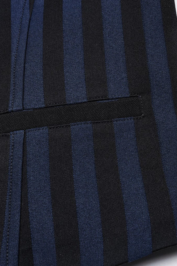 Black/Blue V Collar Sleeveless Striped Print Buckle Men's Punk Vest - Product - 6