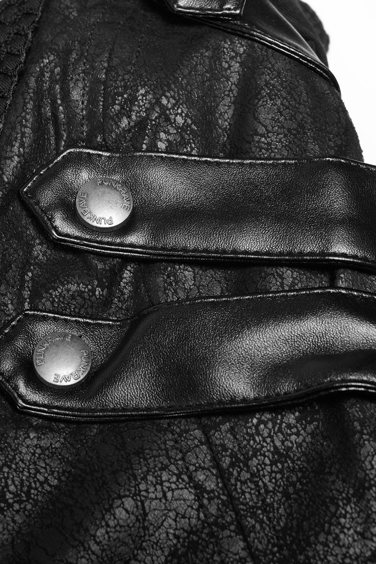Black Metal Buckle Decoration Zipper Mens Steampunk Windbreaker Coat - Product - 13
