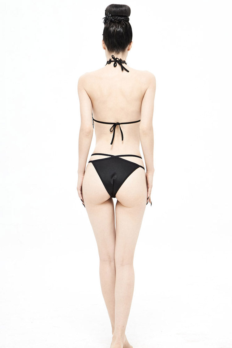 Black Lace Collar Women's Gothic Bikini Swimsuit - Product - 6