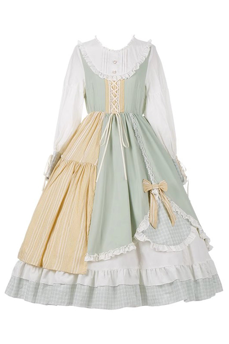 Multi-Color Plaid Print Stitching Ruffle Long Sleeves Sweet Lolita Dress - Product - 3