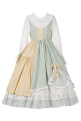 Multi-Color Plaid Print Stitching Ruffle Long Sleeves Sweet Lolita Dress - Product - 3