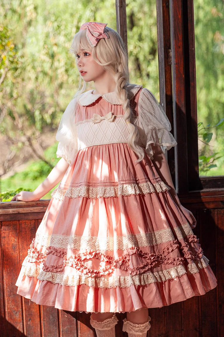 Kindergarten Class Theme Short Sleeves Jacquard Ruffle Bowknot Sweet Lolita Dress 3 Colors - Product - 5
