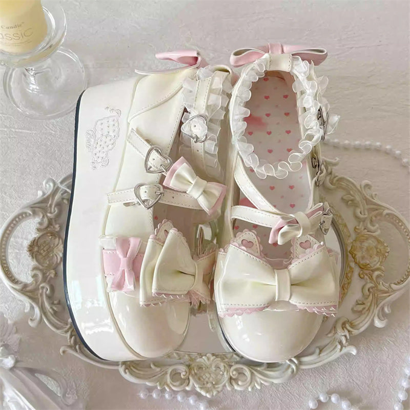 Confession Willingness Height Increasing Print Bowknot Lace Sweet Lolita Shoes 4 Colors - White - 4