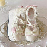 Confession Willingness Height Increasing Print Bowknot Lace Sweet Lolita Shoes 4 Colors - White - 4