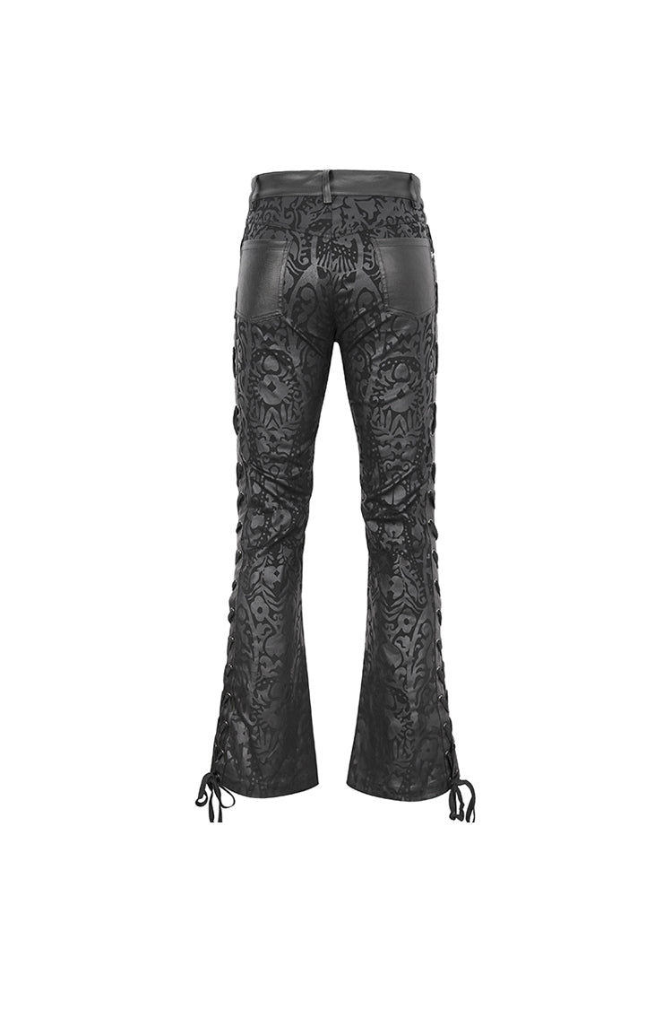 Black Lace Up Totem Printed Men's Punk Flared Pants - Product - 10
