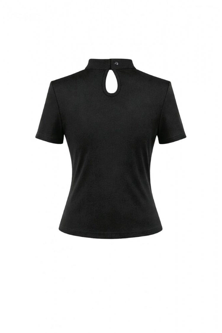 Black Short Sleeves Cut-Out Spider Cobweb Sheer Mesh Women's Gothic Top - Product - 16