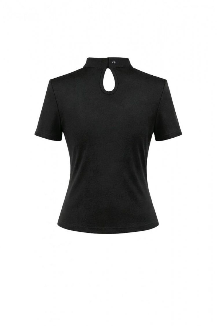 Black Short Sleeves Cut-Out Spider Cobweb Sheer Mesh Women's Gothic Top - Product - 16