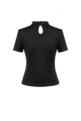 Black Short Sleeves Cut-Out Spider Cobweb Sheer Mesh Women's Gothic Top - Product - 16