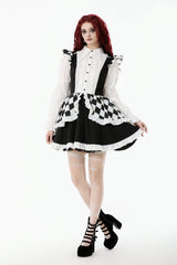 Black/White Harlequin Sharp Point Collar Long Puff Sleeves Women's Lolita Gothic Dress - Product - 6