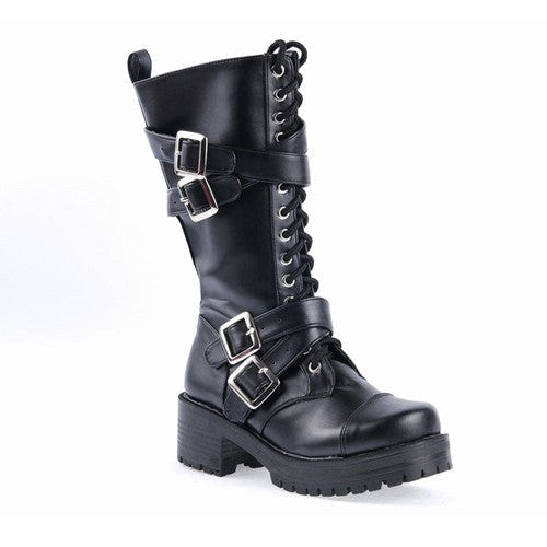Black Stylish Patent Leather Straps Buckles Gothic Lolita Boots - Product - 5