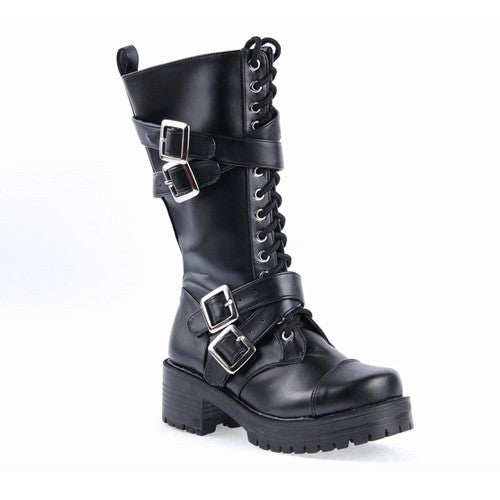 Black Stylish Patent Leather Straps Buckles Gothic Lolita Boots - Product - 5