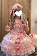 Pink [Little Lovetine] Multi-Layered Ruffle Bowknot Lace Sweet Gorgeous Lolita Jsk Dress - Product - 7