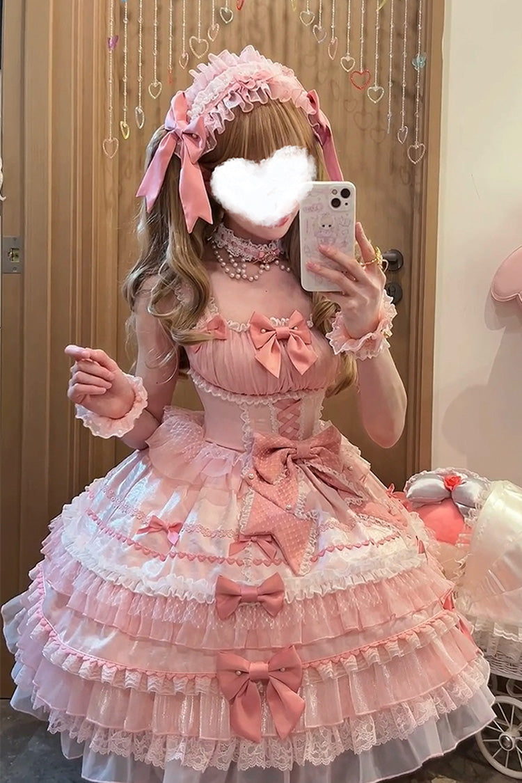 Pink [Little Lovetine] Multi-Layered Ruffle Bowknot Lace Sweet Gorgeous Lolita Jsk Dress - Product - 7
