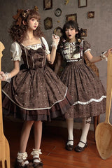 Brown Moro Coco [Hot Air Balloon] Print Ruffle Bowknot Sweet Elegant Princess Lolita Dress - Product - 13