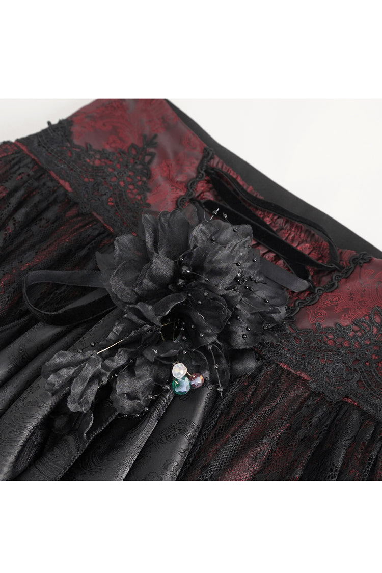 Black/Red Ruffle Lace Drawstring Women's Gothic Skirt - Product - 7
