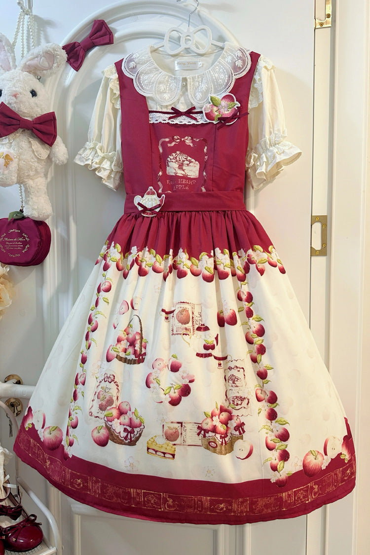 Red [Apple Basket] Sleeveless Printed Bow Sweet Lolita Jsk Dress - Product - 3