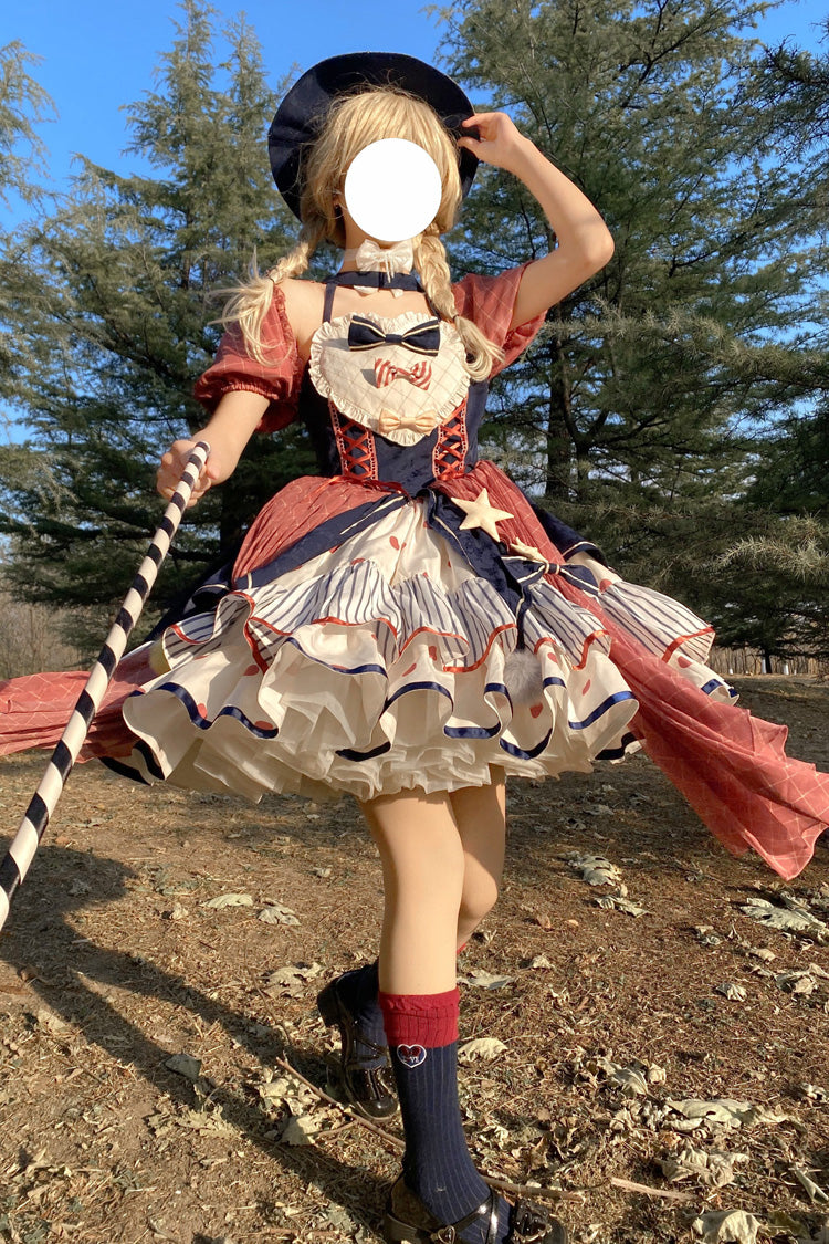 Multi-Color Circus Short Sleeves Multi-layer Print Ruffle Bowknot Sweet Lolita Dress - Product - 4