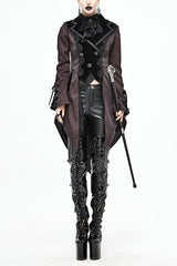Red And Black Wavy Stripes Jacquard Long Fake Two Pieces Womens Gothic Coat - Black/Red - 1