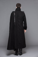 Black Detachable One Sided Shawl Double Sided Woollen Thick Mens Punk Long Coat - Product - 4