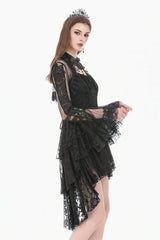 Black Lace Ruffled High Collar Long Flare Sleeves Sheer Mesh Women's Gothic Cape - Product - 2