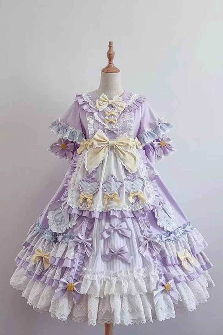 Purple Star Sugar Short Sleeves Multi-layer Ruffle Bowknot Sweet Lolita Dress - Product - 3