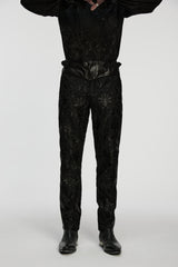 Black Jacquard Floral Embroidered Men's Gothic Pants - Product - 5