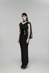 Black V Collar Short Puff Sleeves Hanayome Cut-Out Lace Pleated Women's Gothic Wedding Dress - Product - 9