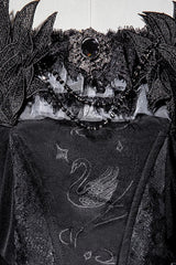 Black [Star Swan Dream] Ruffle Embroidery Bowknot Lace Gothic Lolita Jsk Dress - Product - 4