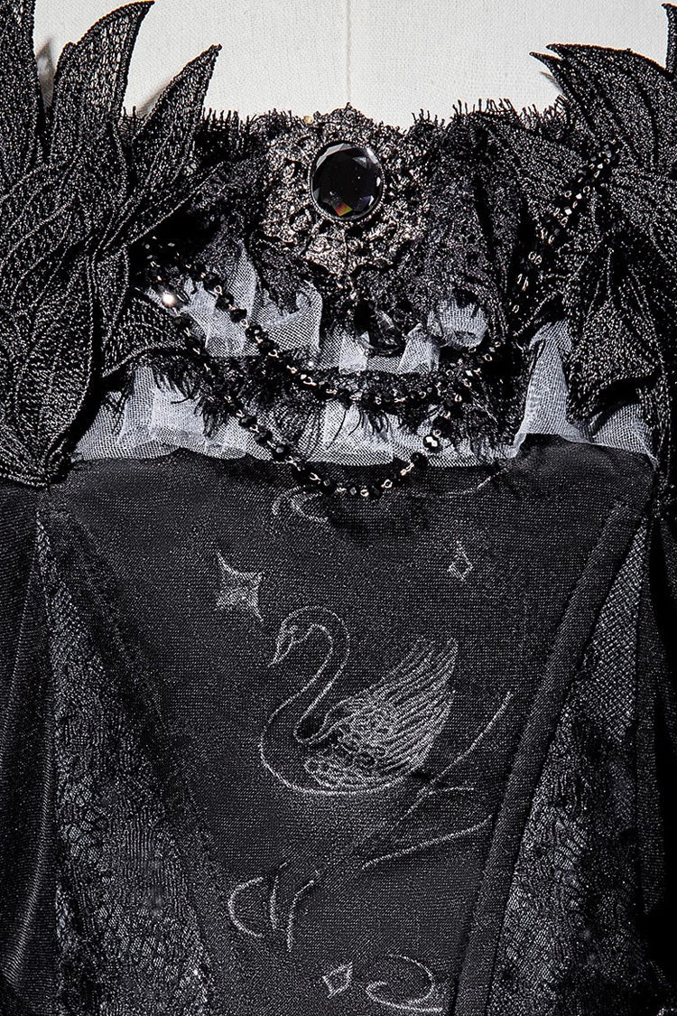 Black [Star Swan Dream] Ruffle Embroidery Bowknot Lace Gothic Lolita Jsk Dress - Product - 4