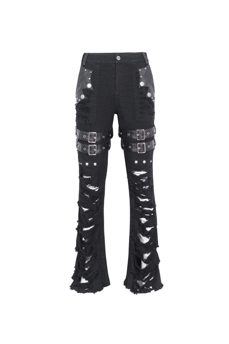 Black High Waisted Ripped Detachable Tassels  Men's Punk Pants - Product - 9