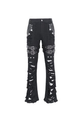 Black High Waisted Ripped Detachable Tassels  Men's Punk Pants - Product - 9