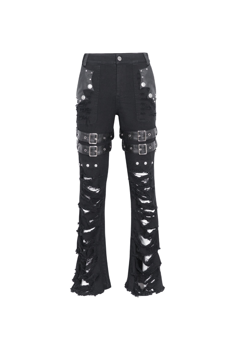 Black High Waisted Ripped Detachable Tassels  Men's Punk Pants - Product - 9