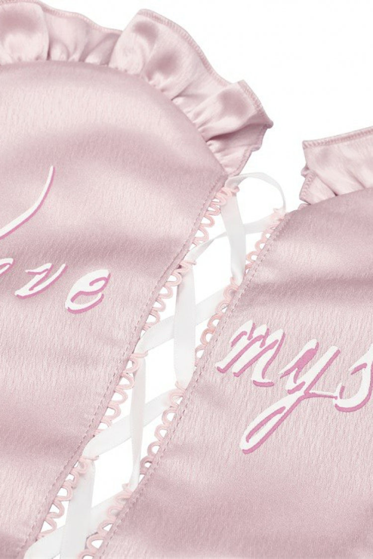 Pink Ruffled Love Heart Lace-Up Women's Lolita Princess Bustier - Product - 13