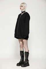 Black Long Sleeves Zippered Women's Gothic Batwing Hoodie - Product - 6