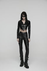 Black Slim Buckled Women's Punk Braided Strap Buckle Leggings - Product - 5