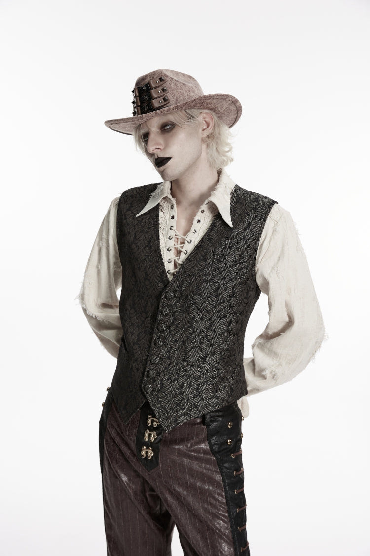 Black V Collar Jacquard Slim Men's Gothic Retro Vest - Product - 5