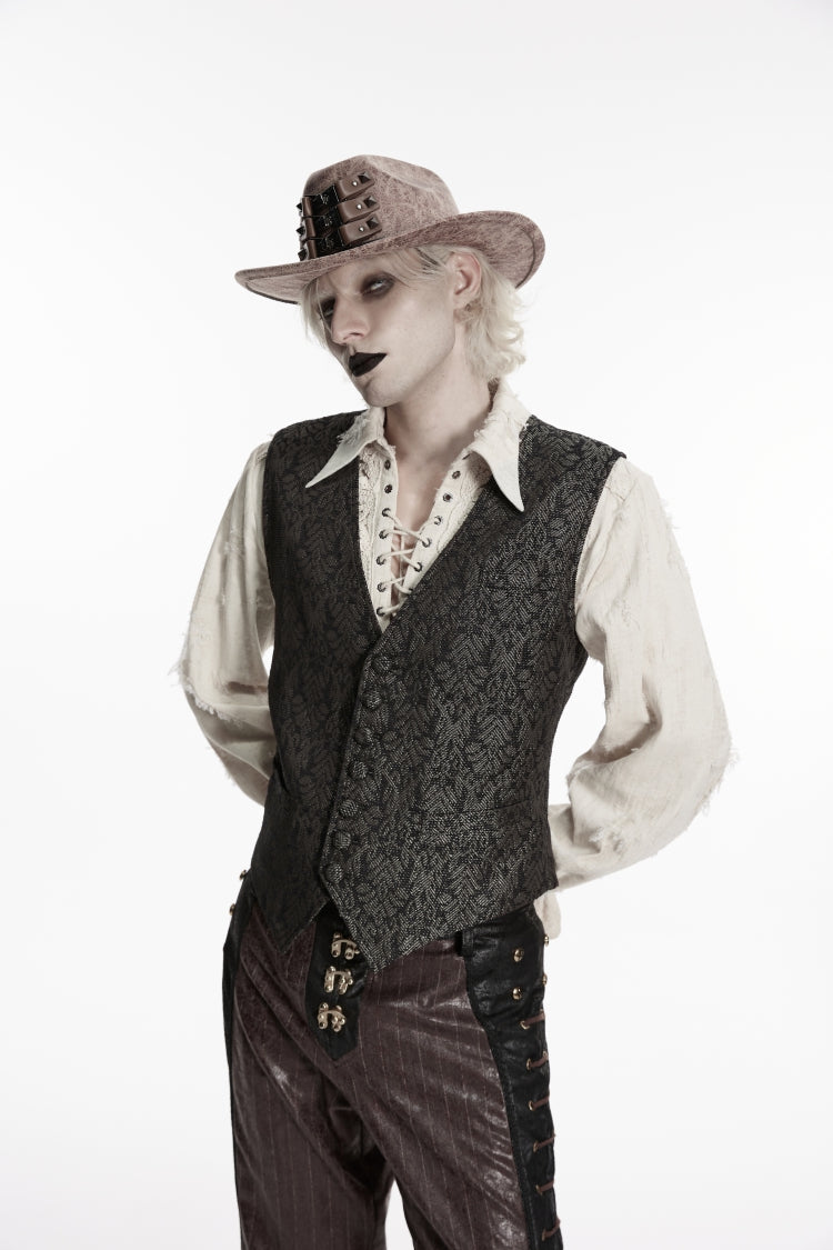 Black V Collar Jacquard Slim Men's Gothic Retro Vest - Product - 5