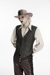 Black V Collar Jacquard Slim Men's Gothic Retro Vest - Product - 5